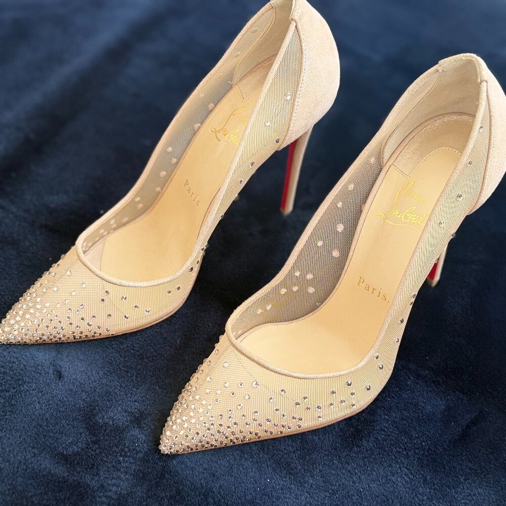 Christian Louboutin Follies 100MM Mesh Strass Pumps